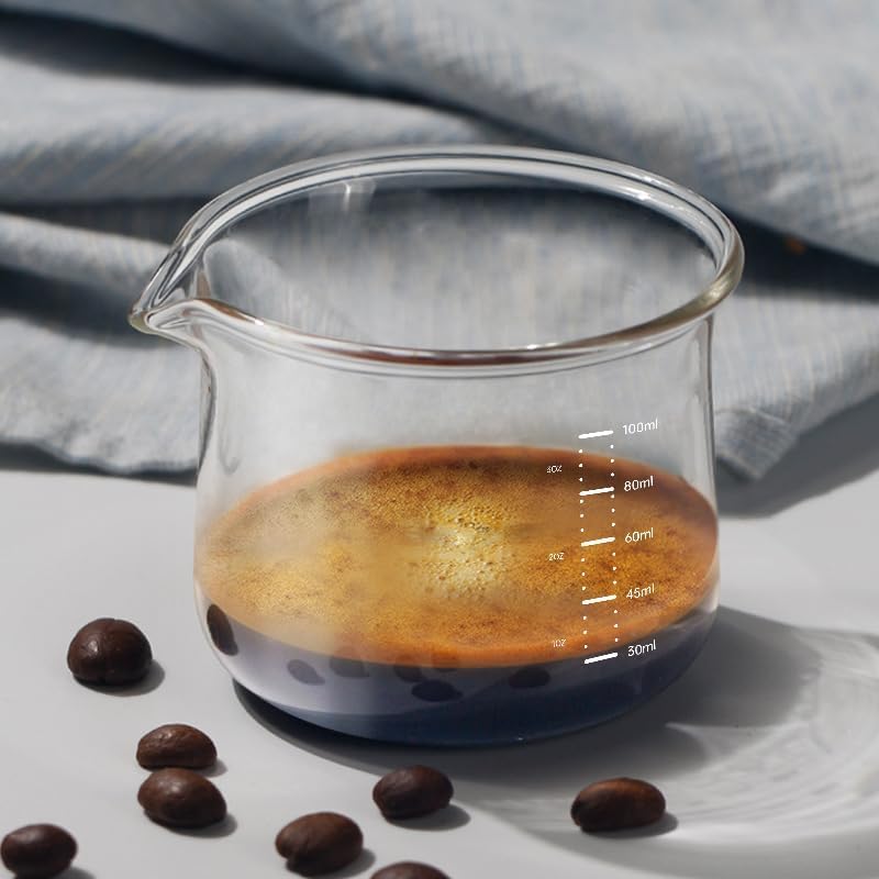 Espresso Cups, 100ML/3OZ Espresso Cups, Espresso Shot Glasses with V-Shaped Mouth, Clear Accessories, Milk Frothing Pitcher (1pcs)