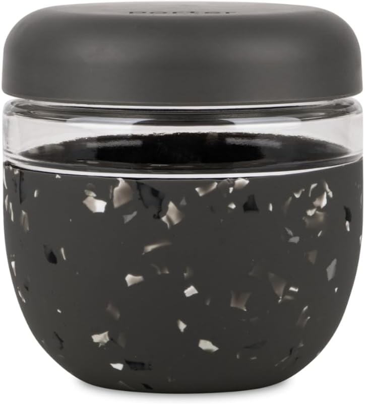 W&P Porter Seal Tight Glass Food Storage Container with Lid, Terrazzo Charcoal 24oz, Leak & Spill Proof Meal Prep Container, Microwave & Dishwasher Safe, Borosilicate Glass