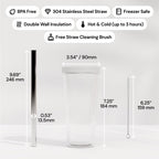 Reusable Boba Cup with Resealable Lid Plug - 17 Oz Double Wall Insulated | Smoothie Tumbler | Wide Stainless Steel Straw For Bubble Tea, Boba Pearls - White