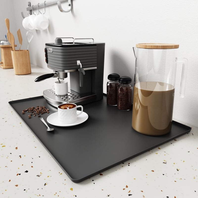 Coffee Mat, Dish Drying Mat 2 in1 Coffee Maker Mat for Kitchen Counter, 16"x24" Silicone Bar Pad, Anti-Slip, Heat Resistant Drip Pad for Espresso Machines, Dinner Plates, Ice Cream Machines