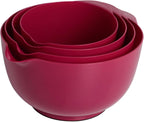 BoxedHome Nesting Plastic Mixing Bowl Set, 4 Piece Mixing Bowl Set with Pour Spouts, Size 1.7, 2.5, 3.5 and 4.5qt, for Prepping, Mixing, Baking, Cooking, Deep Carmine
