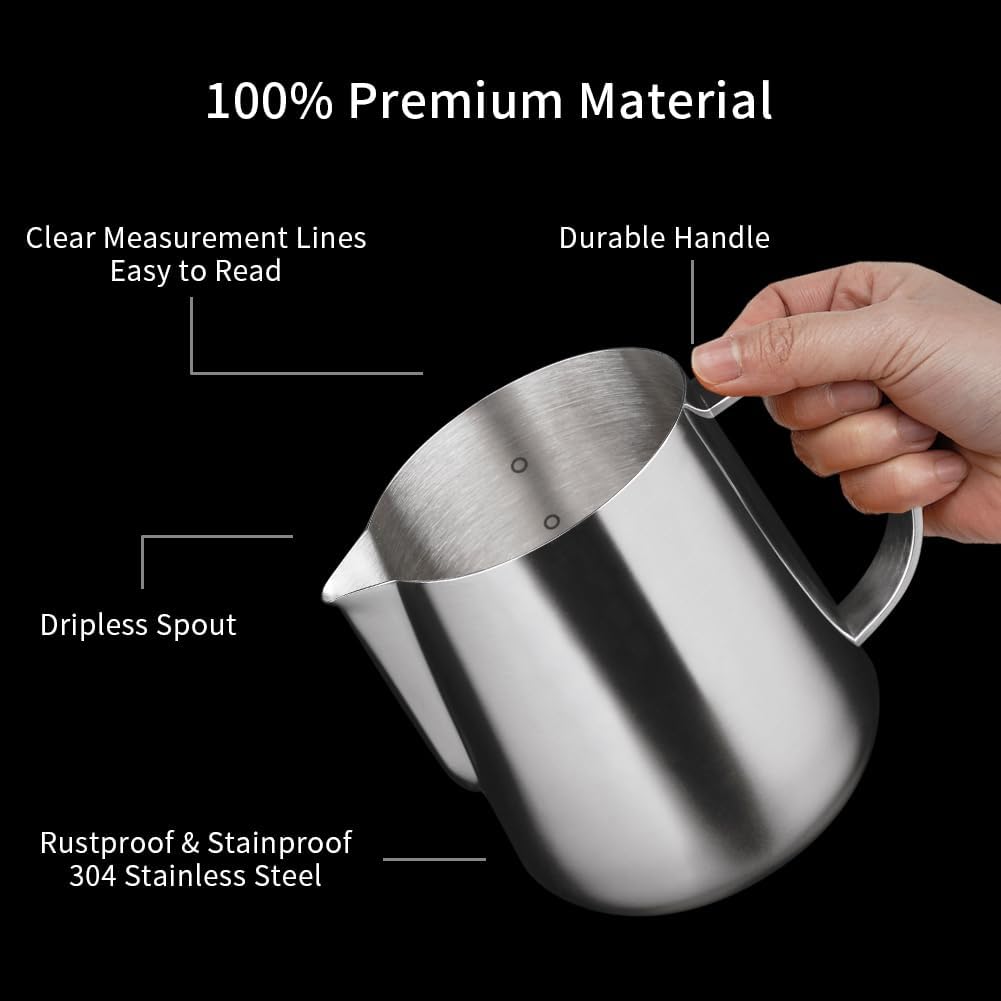 watchget Milk Frothing Pitcher 500ml/17oz Stainless Steel Espresso Steaming Pitcher Milk Coffee Cappuccino Latte Art Barista Steam Pitcher Milk Frothing Jug