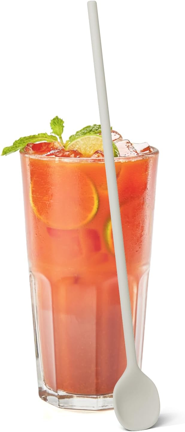 carrotez 9.9" Silicone coffee stirrer, Long Coffee Spoon, Reusable Iced Tea Spoon, Multipurpose Beverage Stirring Spoon - Ivory