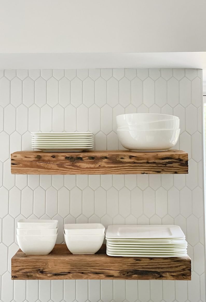 Modern Timber Craft Reclaimed Wood Floating Wall Shelf | Solid Rustic American Barnwood, Floating Shelf Brackets | 2.75" Thickness | 24" L x 10" D, Rustic Original - Unfinished, 2 Pack