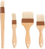 Restaurantware-Pastry Tek Wide Buttering Brush Set, 1 Set of 4 Boar Bristle Pastry Brushes - Hardwood Handle, Sturdy Ferrule, Wood Basting Brushes, Built-In Hanging Hole, For Glazing And Basting