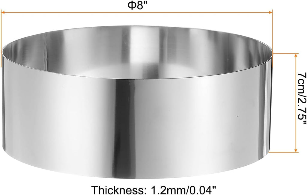 HARFINGTON Round Cake Ring 8 x 2.75 Inch Seamless Stainless Steel Pastry Mousse Dessert Ring Mirror Coating for Baking Cooking Making Tool