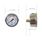Pressure Gauge,Liquid Filled,2.5" Dia,0-100 psi/bar/kpa,1/4" NPT Back Mount, Polycarbonate Lens Window, Stainless Steel case