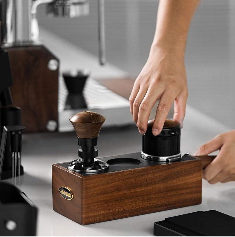MHW-3BOMBER Espresso Tamping Station, 4 in 1 Walnut Espresso Organizer Box with Magnetic Drawer for Storage 51-58mm Espresso Tamper,Distributor,Portafilter and Espresso Accessories,CH6718