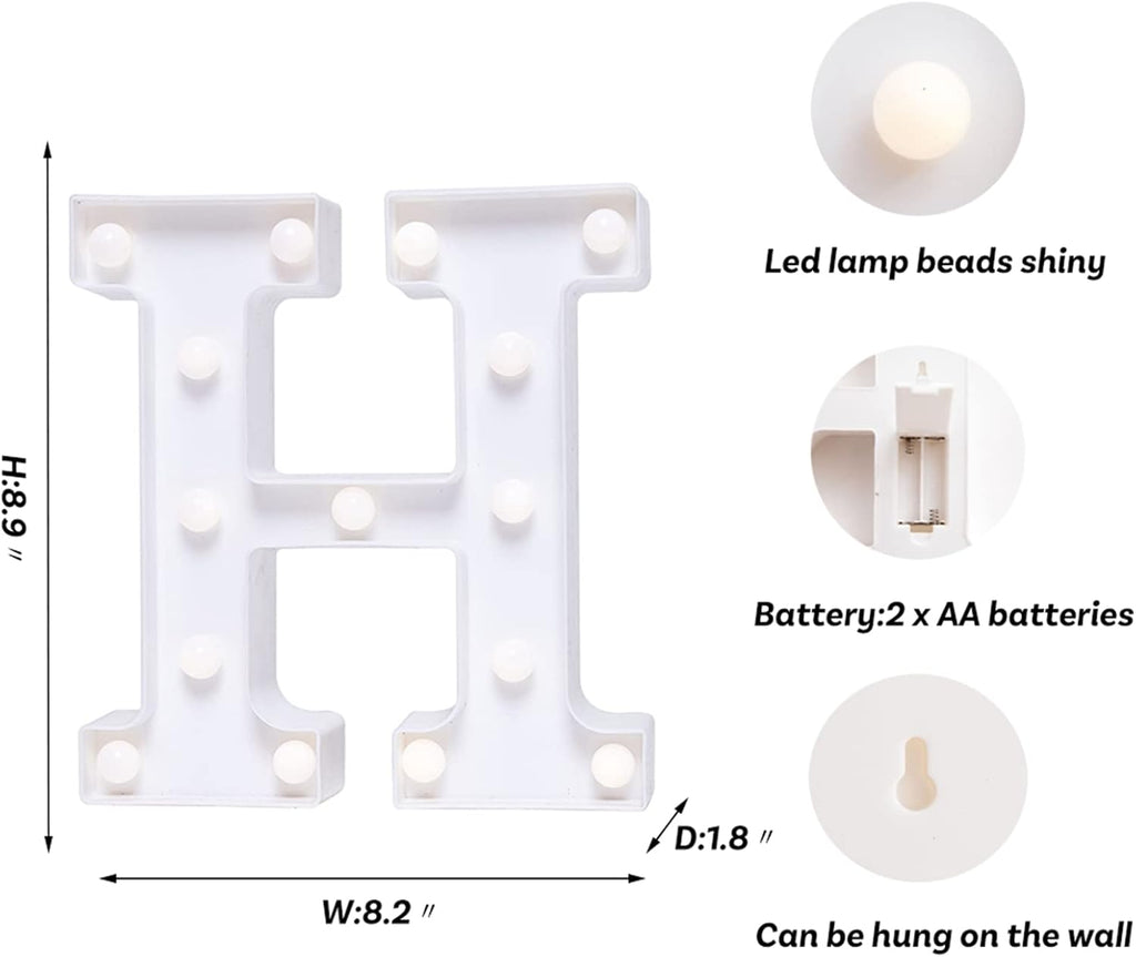 Foaky LED Letter Lights Sign Marquee Light Up Letters Sign for Night Light Wedding/Birthday Party Battery Powered Christmas Lamp Home Bar Decoration(H)
