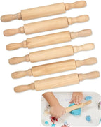 8-Inch Premium Kids Mini Rolling Pins (6-Pack) Splinter-Free, Non-Stick Hardwood for Baking, Sensory Crafts, Play-Doh, Clay, Therapeutic Fine Motor Skills for Toddlers, Great Gift for Children