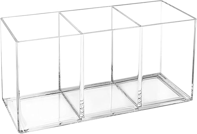 Acrylic Cutlery Organizer, 3-Sectio Clear Plastic Utensil Storage Caddy for Kitchen Countertop, Holds Forks, Knives & Spoons (1 Pcs, 7.1 x 2.6 x 3.5 in)