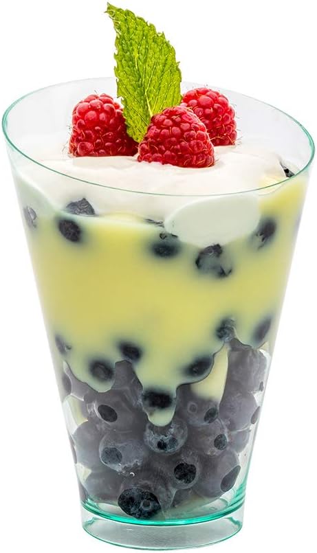 Restaurantware 7 Ounce Plastic Glasses 100 Round Incline Shooter Cups- Disposable Small Seagreen Plastic Round Bowls Unique Design For Soups Appetizers Or Desserts