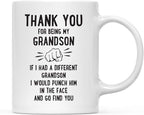 Andaz Press Funny Family 11oz. Coffee Mug Gift, Thank You for Being My Grandson, Punch in Face, 1-Pack, Christmas Birthday Drinking Cup Present Ideas