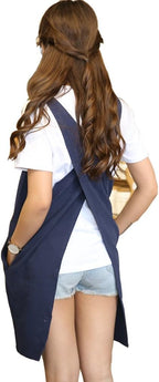 Cotton Linen Japanese Apron Halter Cross Back Bandage X Shape Aprons Two Pockets