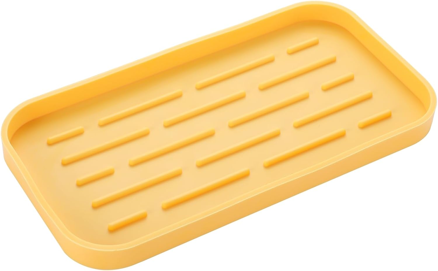 Silicone Kitchen Sink Organizer Tray for Multiple Usage,Easy Clean,Eco-Friendly Sponges Holder for Kitchen Bathroom Counter or Sink,Dish Soap Dispenser,Scrubber,Bottle,Cup Yellow 10”x 5.3”