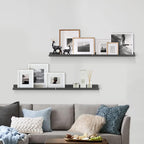 Forbena 24 Inch Long Picture Ledge Shelf Set of 4, Black Wood Floating Shelves with Lip for Wall, Rustic Display Shelves for Living Room Bedroom Bathroom Office Photo Frames Plants Books Art Decor