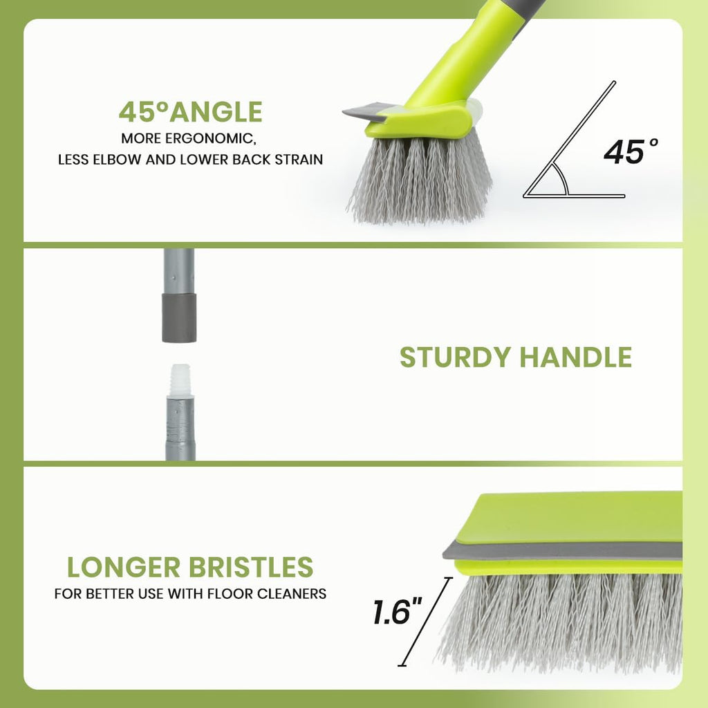 Floor Scrub Brush 2 in 1 Scrubber and Squeegee, Stiff Bristle Deck Brush for Cleaning Concrete, Patio, Garage, Kitchen, Carpet and Bathroom 57" Long Handle
