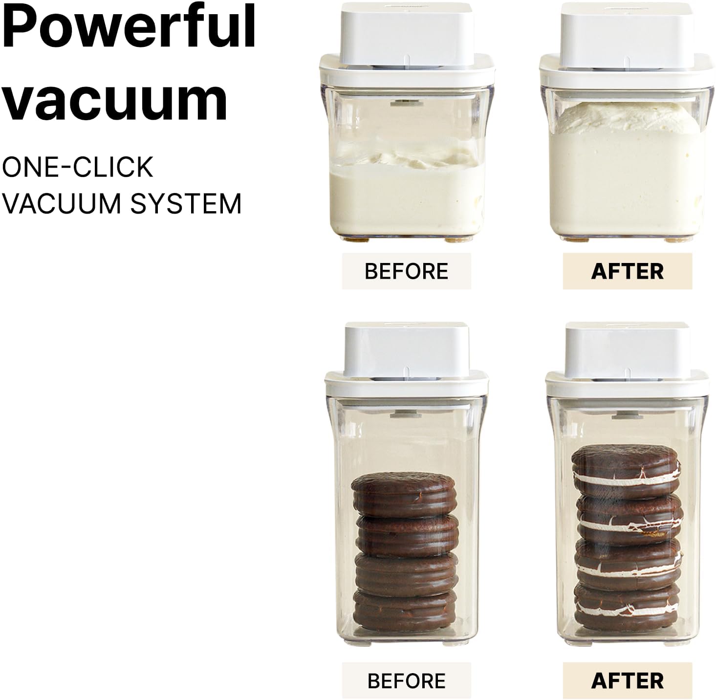 VAKUEN Premium Airtight Food Storage Containers & Vacuum Sealer Machine Starter Set, 4-piece Container with Sealer, 100% Leak Proof,Keep food fresh up to 5 times longer than non-vacuum strorage.