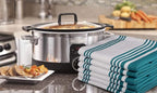 Urban Villa Kitchen Towels 100% Cotton Dish Towels for Kitchen (Set of 6) 20”x30” Dish Cloths Highly Absorbent Kitchen Linen Set with Hanging Loop Perfect for Drying Dishes Cleaning Towels-Teal White