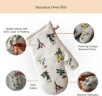 Elegant Vintage Oven Mitt - Heat Resistant Oven Glove with Botanical Print - Perfect for BBQ, Baking, Cooking and Grilling
