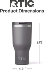 RTIC 40oz Essential Tumbler with Lid, Insulated, Stainless Steel, Metal, Double Wall Vacuum-Insulation, Ceramic Lined, Travel Cup for Iced Coffee, Tea, Hot and Cold Drink, Graphite