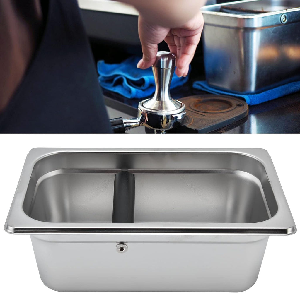 Yosoo Coffee Knock Box, Large Coffee Knock Box Stainless Steel Coffee Grounds Container Bucket Waste Bin(01)