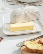 Getstar Ceramic Butter Dish with Lid and Stainless Steel Knife for Countertop, with Magnet to Attract Knife, Fit both West East Coast Butter