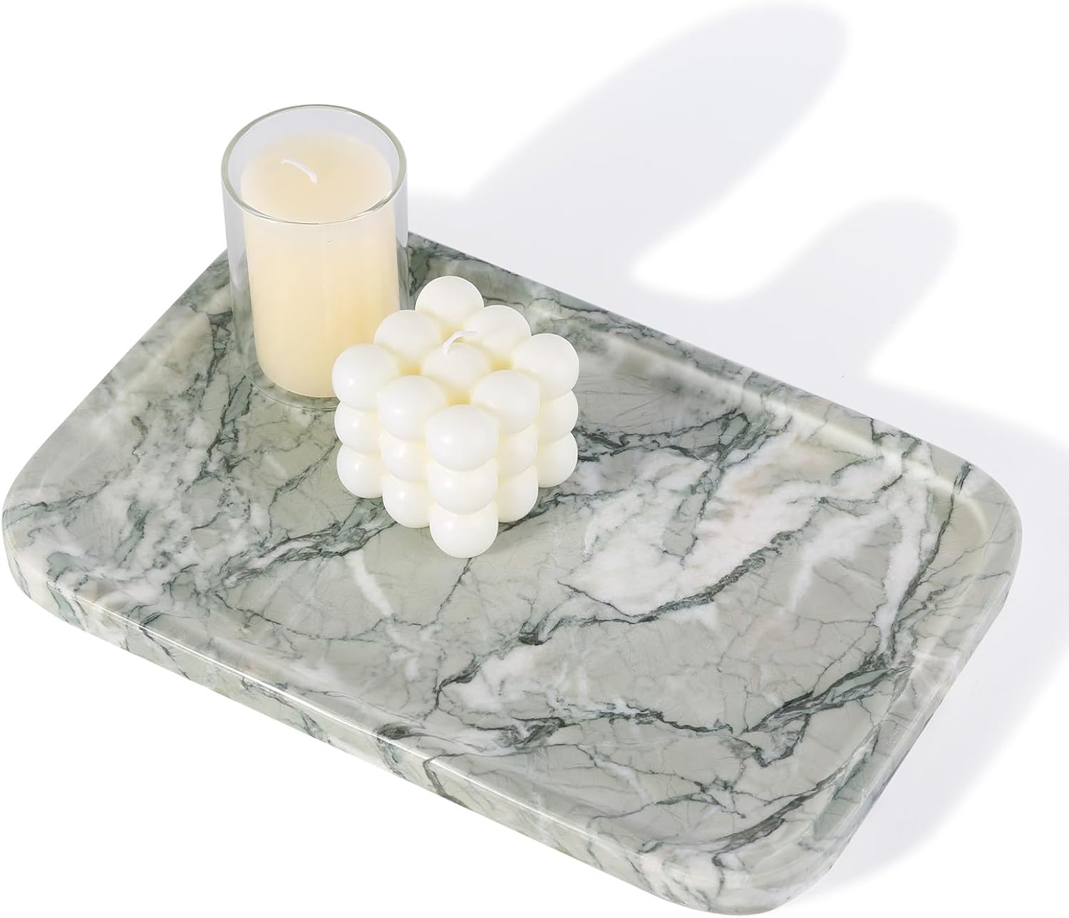 Vanity Tray, Marble Bathroom Tray Countertop, Decorative Dresser Organizer, Green Stone for Perfume Jewelry Holder Storage for Kitchen Sink(Light Green)