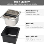 Espresso Knock Box, Coffee Knock Box for Espresso Grounds Disposal, Large Capacity, Equipped with Noise, Reduction Rubber Ring & Steel Holder, Ideal Tool for Espresso Machines, Black (Small)