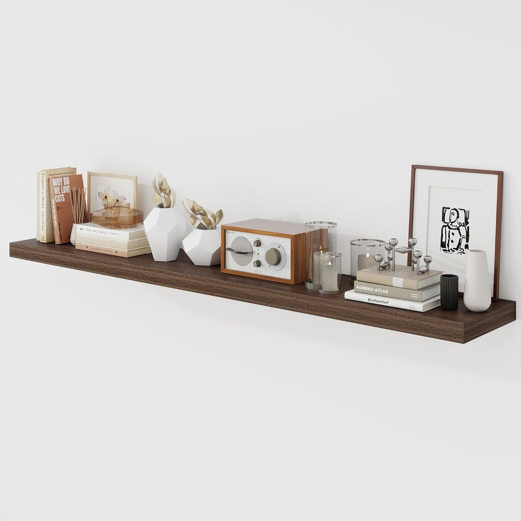 55 Inch Floating Shelves, 9.3" Deep Floating Shelf Wall Mounted, 56" Wall Shelves, Rustic Deep Bookshelf, Large Display Shelves & Storage Shelves for Bedroom, Living Room, Walnut, Set of 1