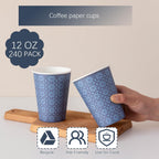 240 Pack 12 oz Disposable Paper Cups, Hot/Cold Beverage Paper Drinking Cups, Navy Floral Paper Coffee Cups 12 oz for Home-use, Office, Restaurant and Events
