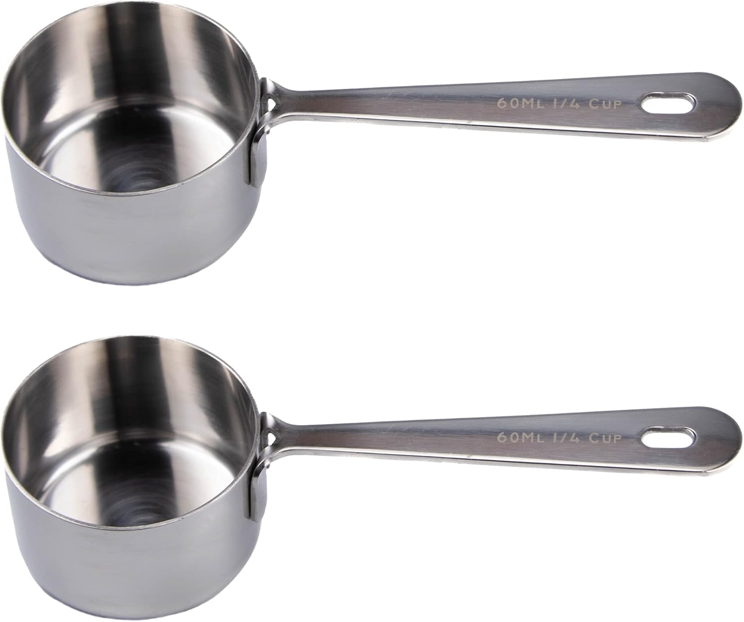 Honey Bear Kitchen 1/4 Cup 60 ml Leave-in Measuring Scoop Cups v2, Polished Stainless Steel (Set of 2)