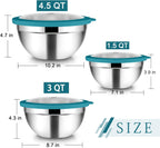 TeamFar Mixing Bowl Set, 4.5/3/1.5 QT Stainless Steel Nesting Salad Bowls with Airtight Lids, For Serving/Mixing/Storing/Prepping, Non-Toxic & Sturdy, Visible & Easy Clean, Dark Blue, Set of 3