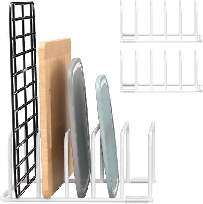 Cutting Board Organizer and Baking Sheet Rack, [2-Pack] White Heavy Duty Metal Cookie Sheet Organizer for Cutting Board Storage & Plate Holder for Cabinet, Tray Dividers for Cabinets