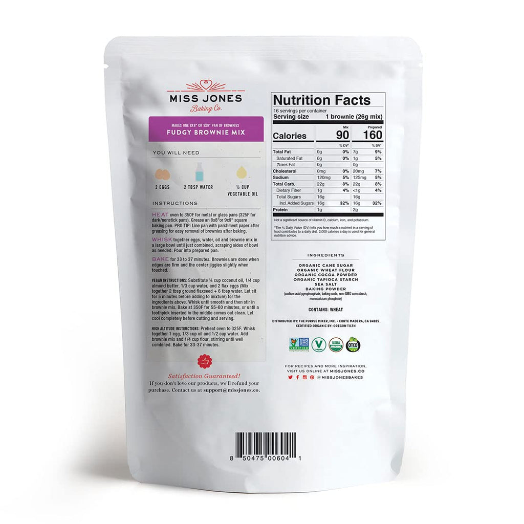 Miss Jones Baking Organic Fudge Brownie Mix, Non-GMO, Vegan-Friendly: Rich Cocoa (Pack of 6)