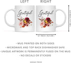 Andaz Press Fall Burgundy Marsala 11oz. Ceramic Coffee Tea Mug, Grateful, 1-Pack, Floral Blooms Graphic, Birthday, Friend, Family, Coworker, Autumn Season, Festive Thanksgiving Ideas