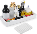 Bathroom Rectangle Tray, Toilet Top Organizer, Farmhouse Wooden Vanity Tray with Soap Tray, Toilet Tank Tray for Bathroom, Ideal Also as Jewelry, Perfume & Napkin Trays (White, 4.8" W11.5 Lx1.2 H)