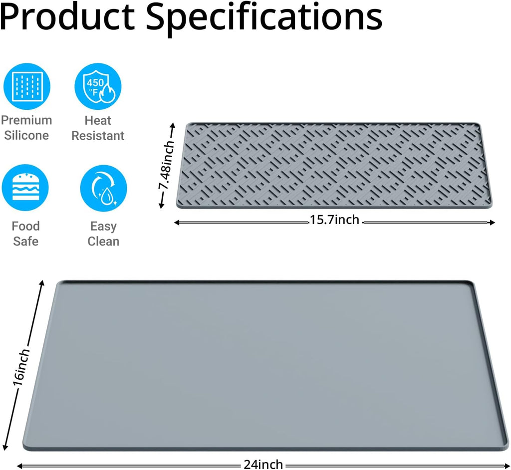 Silicone Coffee mat 24''x16'' – Non-Slip Bar Mat with Detachable Drying Layer for Espresso Machines, Countertops & Dish Racks
