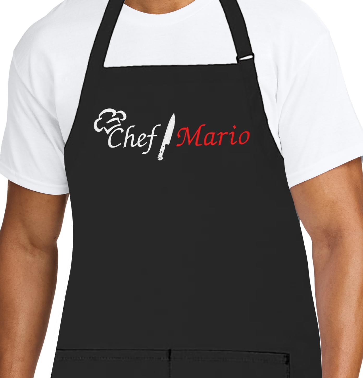 Personalized Chef Apron for Men, Custom Embroidered Design, Professional Kitchen Cooking BBQ Grilling for Dad, Decorated in USA