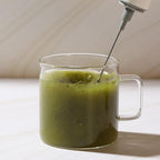 Yu Tea Handheld Electric Milk Frother with Stand | Dual Whisk Frother for Matcha, Sencha, Hojicha, Genmaicha Powder | Quick Mix for Lattes, Smoothies & Baking | AA Batteries Required