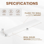 Fun Memories Rustic Real Wood Floating Shelves, 8 Inch Deep Floating Shelf Wall Mounted, 48" W x 8" D Wall Shelves Storage Shelves for Living Room, Bedroom, Bathroom, White Finish, Set of 1