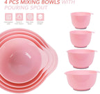 BoxedHome 4 Quart Large Plastic Mixing Bowls, Microwave Safe Mixing Bowl Set with Pour Spout, Nesting Bowls for Space Saving Storage(Fading Rose)