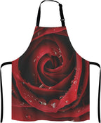 Dark Red Rose with Water Droplets Apron Home Kitchen Waterproof Cooking Baking Gardening for Women Men