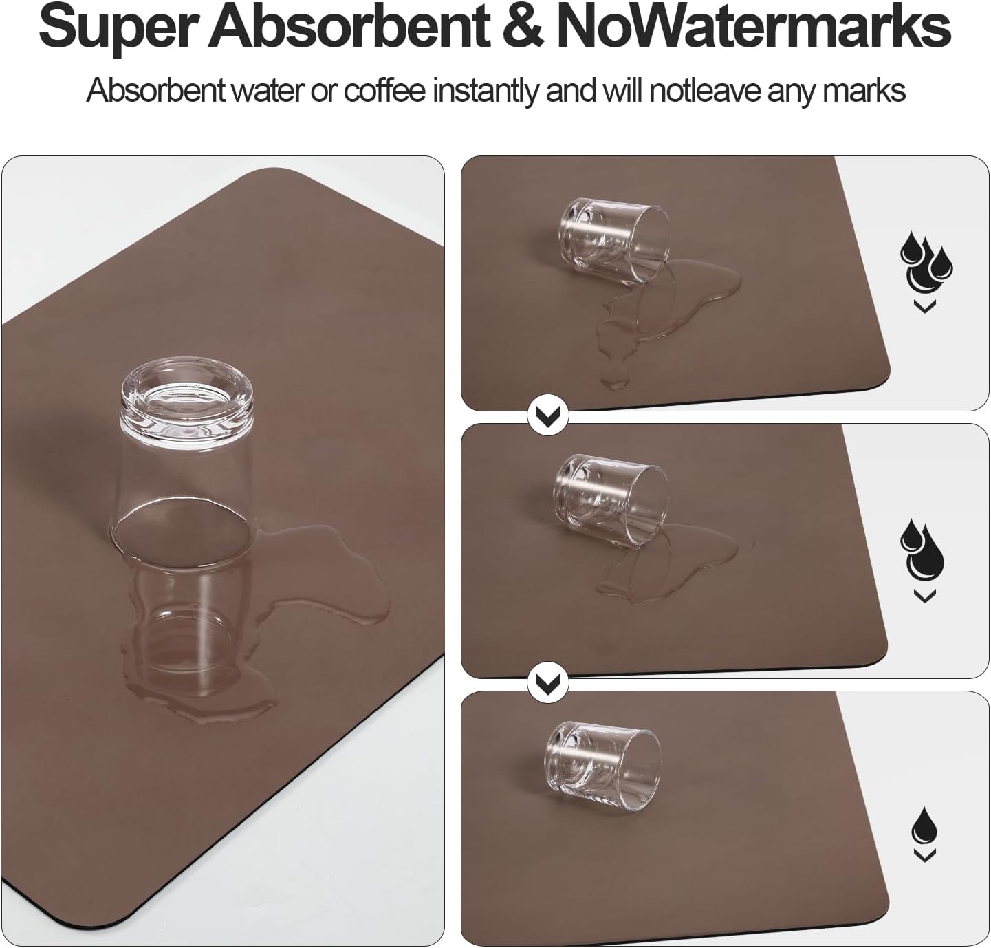 Dish Drying Mat for Kitchen Counter | Coffee Bar Mat for Countertops | Heat Resistant Drainer Mat with Non-slip Rubber Backed | Hide Stain Kitchen Absorbent Draining Mat | Brown 18"x28"