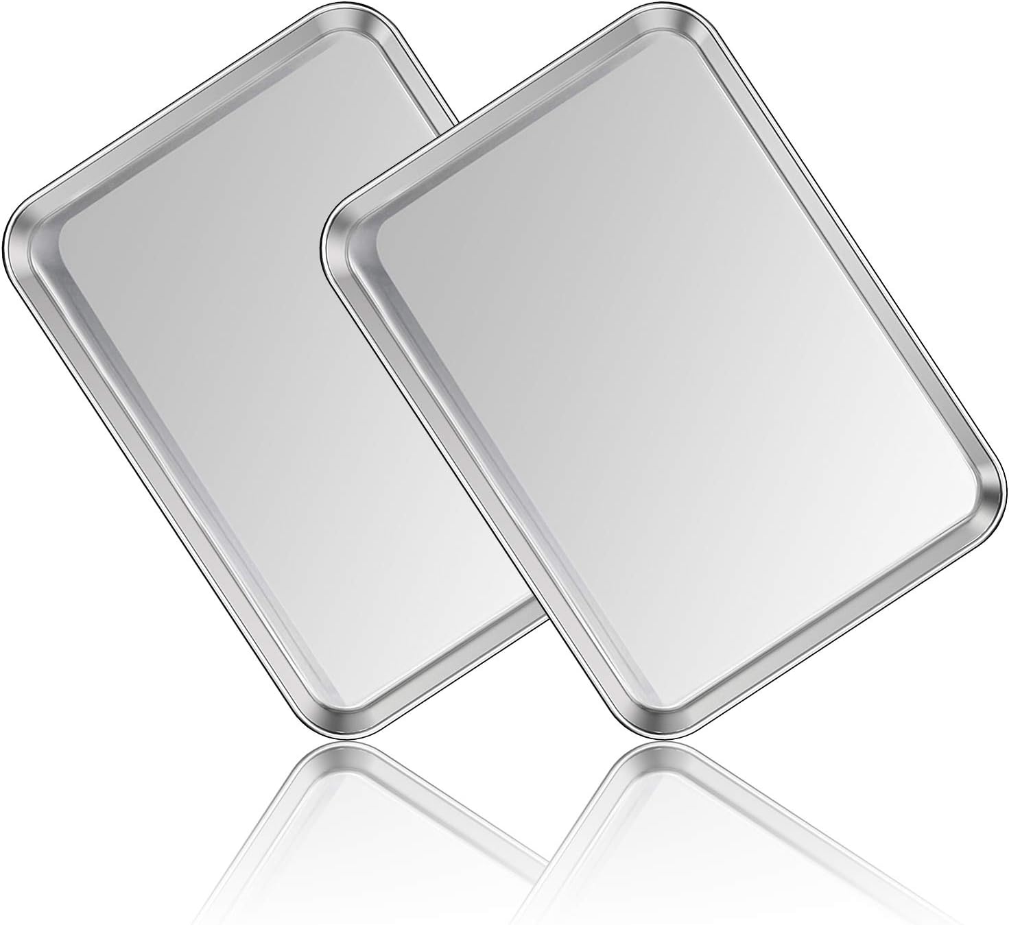 Stainless Steel Baking Sheet Set of 2, Deedro Cookie Sheet Metal Baking Pan Oven Tray, Non Toxic & Heavy Duty, Rust Free & Mirror Finish, Easy Clean & Dishwasher Safe, 16 x 12 x 1 Inch