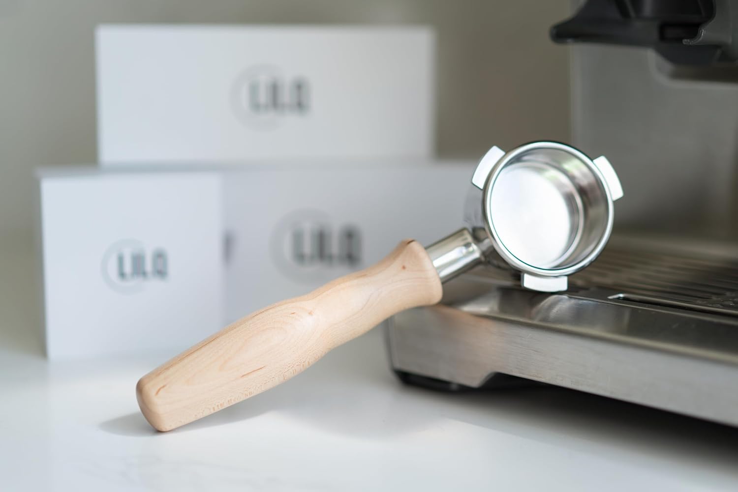 LILQ 54mm Spouted Portafilter Compatible with Breville Barista Express, Barista Pro, Bambino, and More – 18-20g basket included (Maple, Double Spouts)