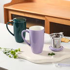 Sweejar Porcelain Tea Infuser Mug with Lid, 20 oz Teacup with Strainers for Loose Leaf Tea, Microwave and Dishwasher Safe Coffee Mug(Jade)