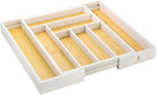 Cozee Bay Bamboo drawer organizer, utensil holder, silverware organizer, and adjustable cutlery tray with drawer dividers, for kitchen, office desk, and bathroom storage (White)