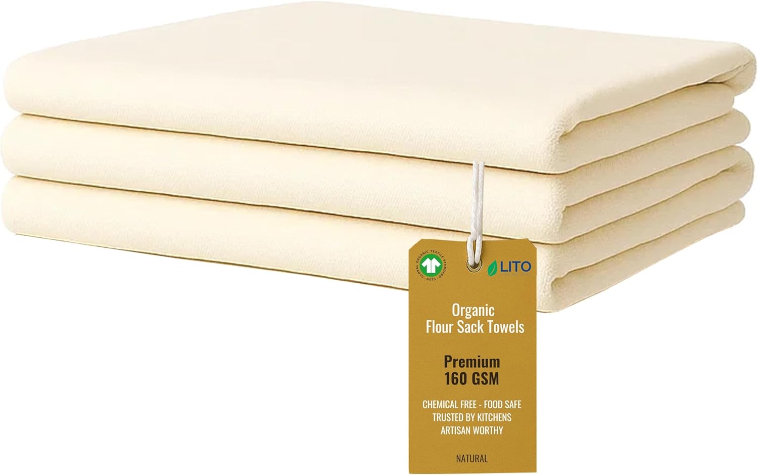 Flour Sack Towels | Tea Towel for Crafts| Kitchen Dish Cotton Blank Towel for Embroidery| Baking Bread Proofing Linen Cover| Thick Absorbent Quick Dry| 3 Pack 28"x28" Natural