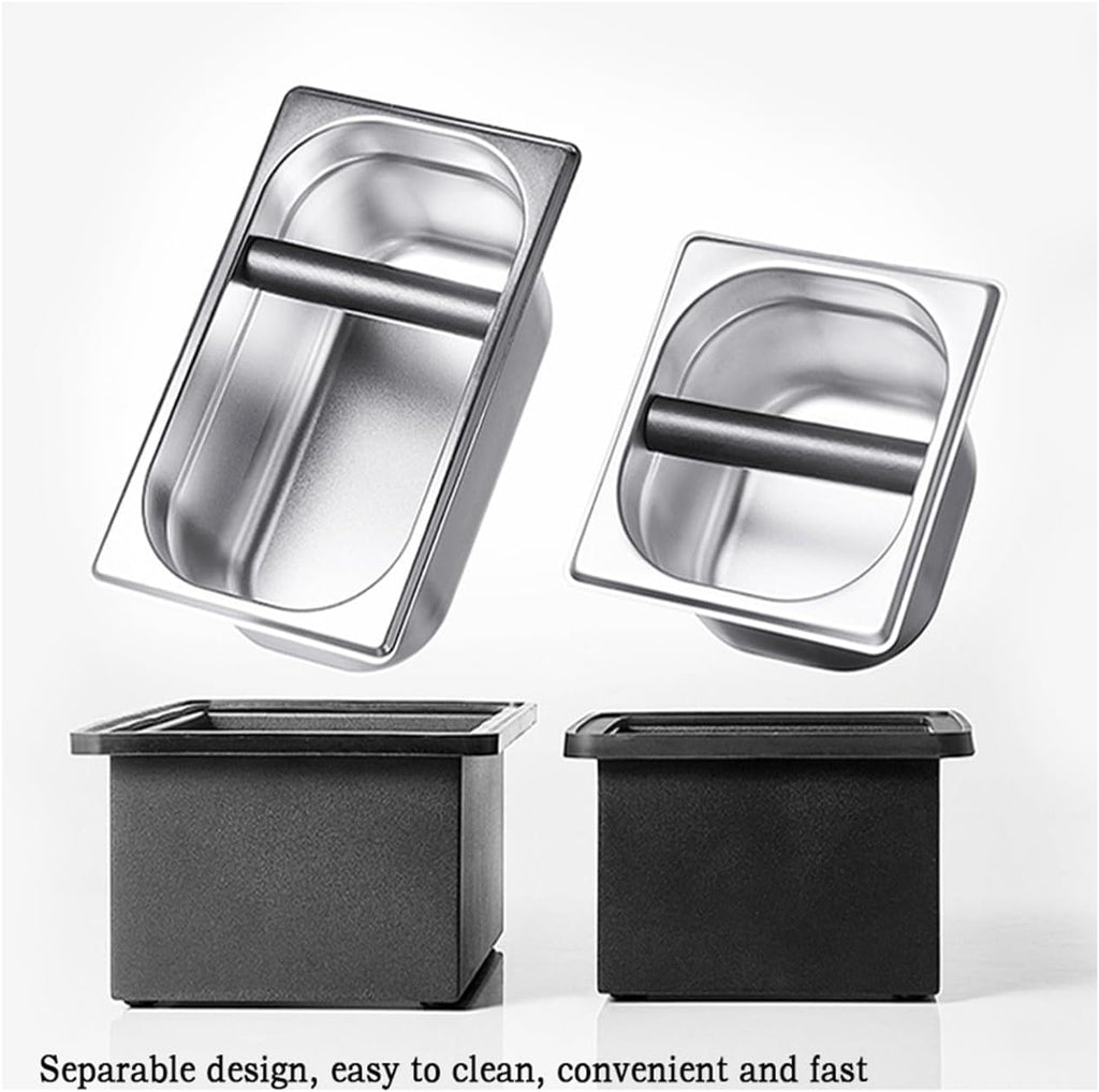 Espresso Coffee Knock Box, Large Coffee Coffee Grounds Knock Box Container Coffee Machine Accessories, Stainless Steel Coffee Bin Grind Knock Out Box with Removable Knock Bar and Non Slip Base
